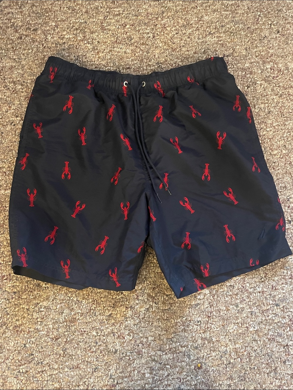 Nautica Black Swim Trunks with Red Lobster Print